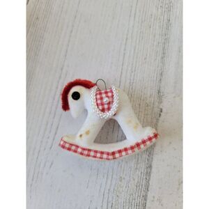 Mini flocked rocking horse plaid ornament Xmas decor